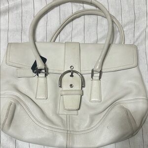 Coach, authentic  Cream Leather Satchel Handbag with Silver Hardware